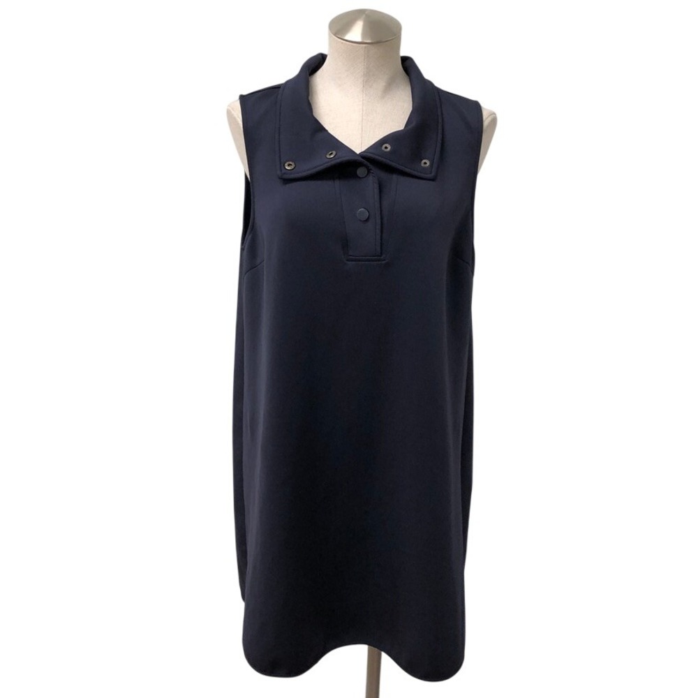 SSYS The Label Sleeveless Polo Dress Womens L Navy Blue Snap Collar Mini Sporty